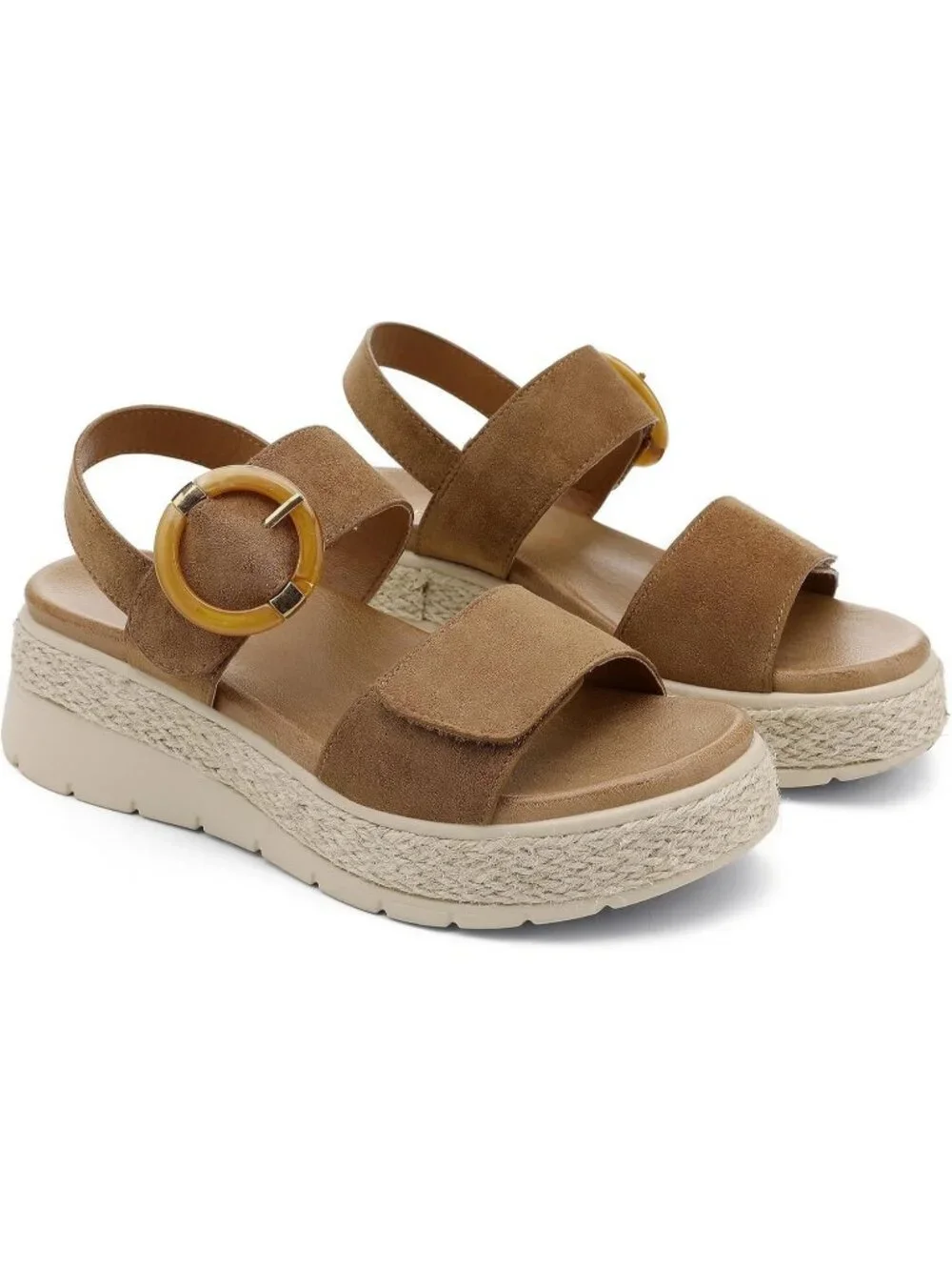 Women's Brown Comfortable Solid Espadrille Low Wedge Heel Platform Sandal Shoes